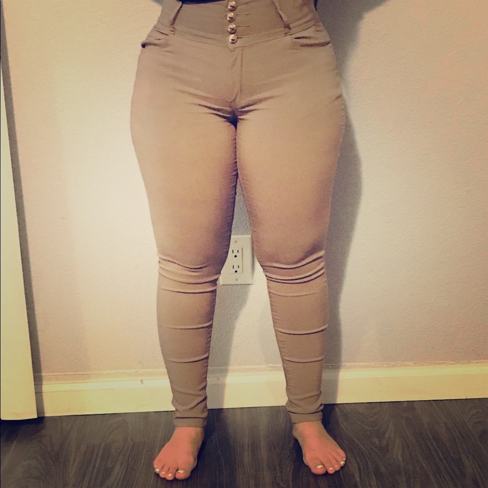 Khaki high waist stretchy skinny jeans